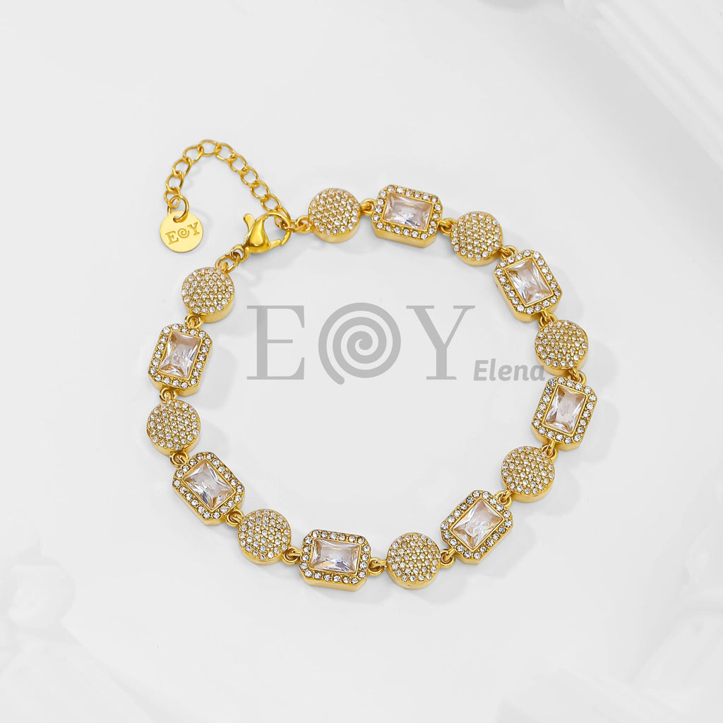 Pulsera con circonitas rectangulares y redondas