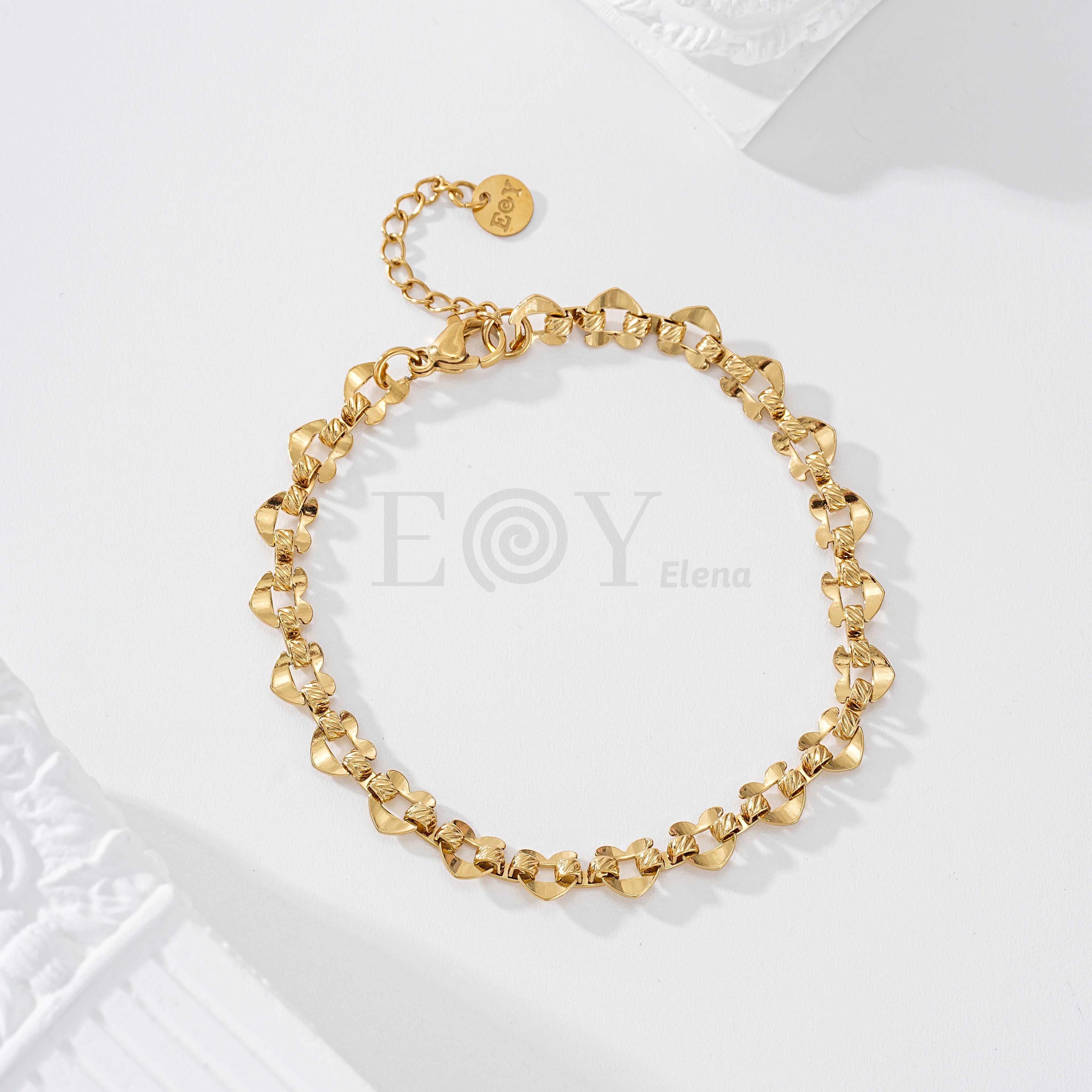 Pulsera eslabones corazón acero