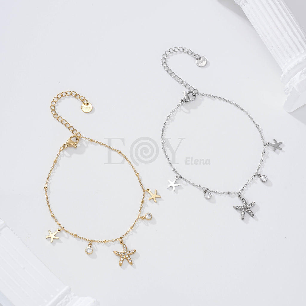 Pulsera estrella de mar y circonitas acero
