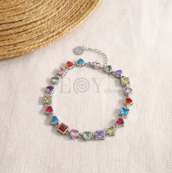 Pulsera circonitas cuadradas y corazón