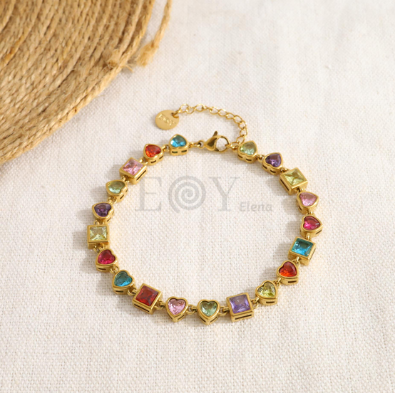 Pulsera circonitas cuadradas y corazón