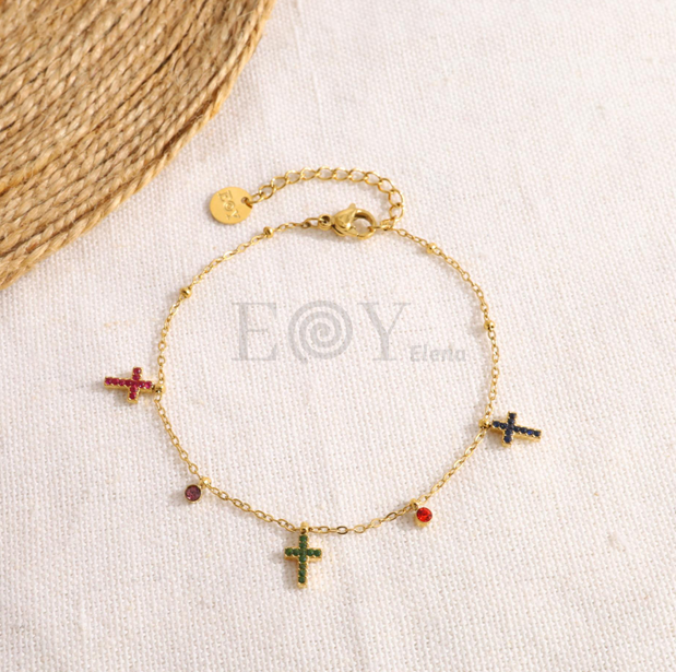 Pulsera cruz y circonitas