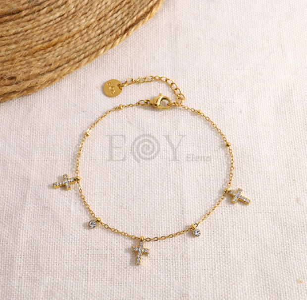 Pulsera cruz y circonitas