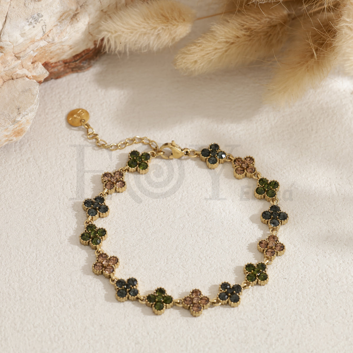 Pulsera trébol color acero