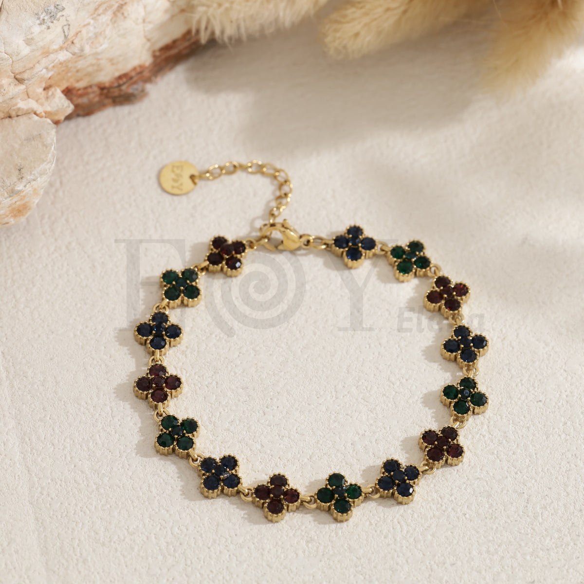 Pulsera trébol color acero