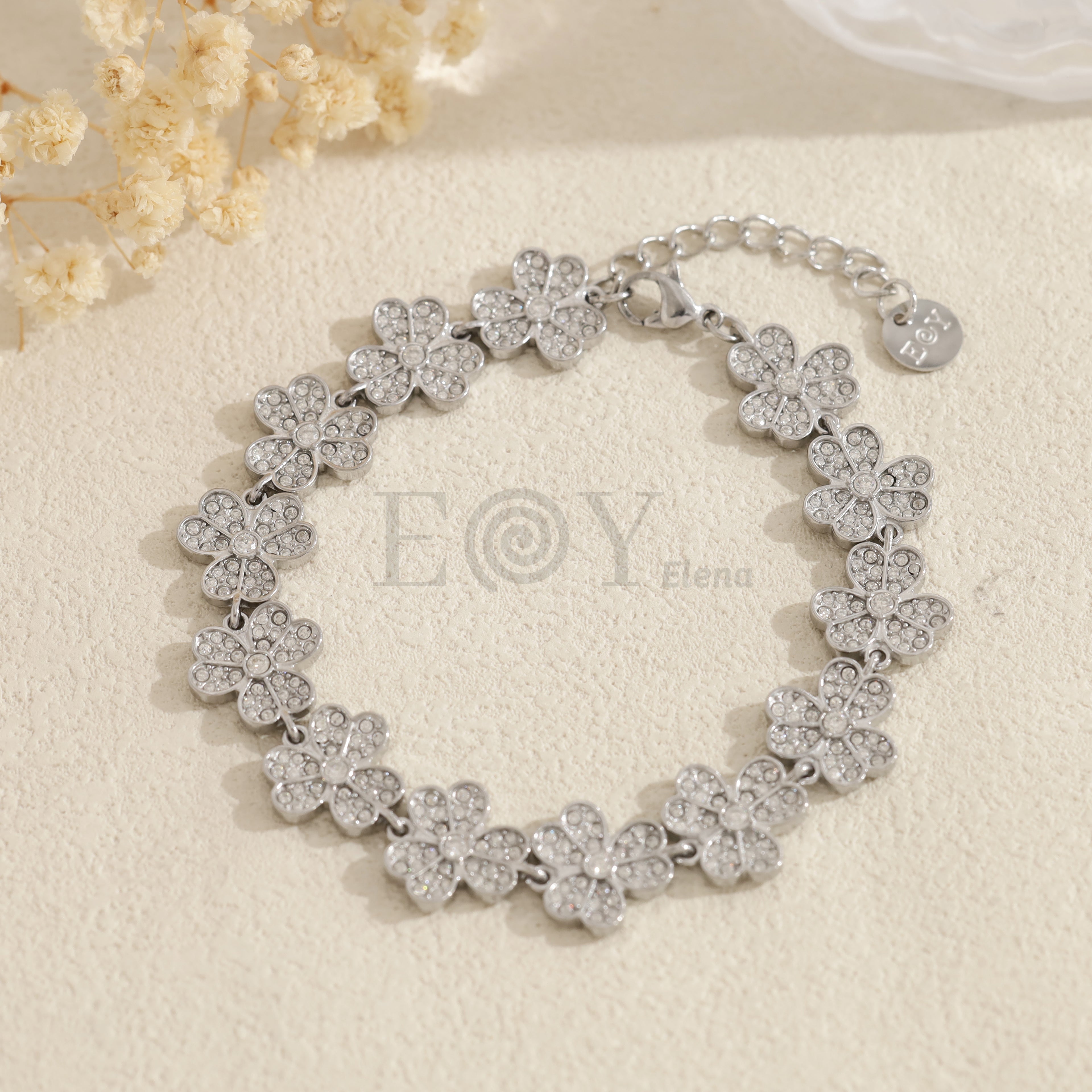 Pulsera de flores completas con circonitas