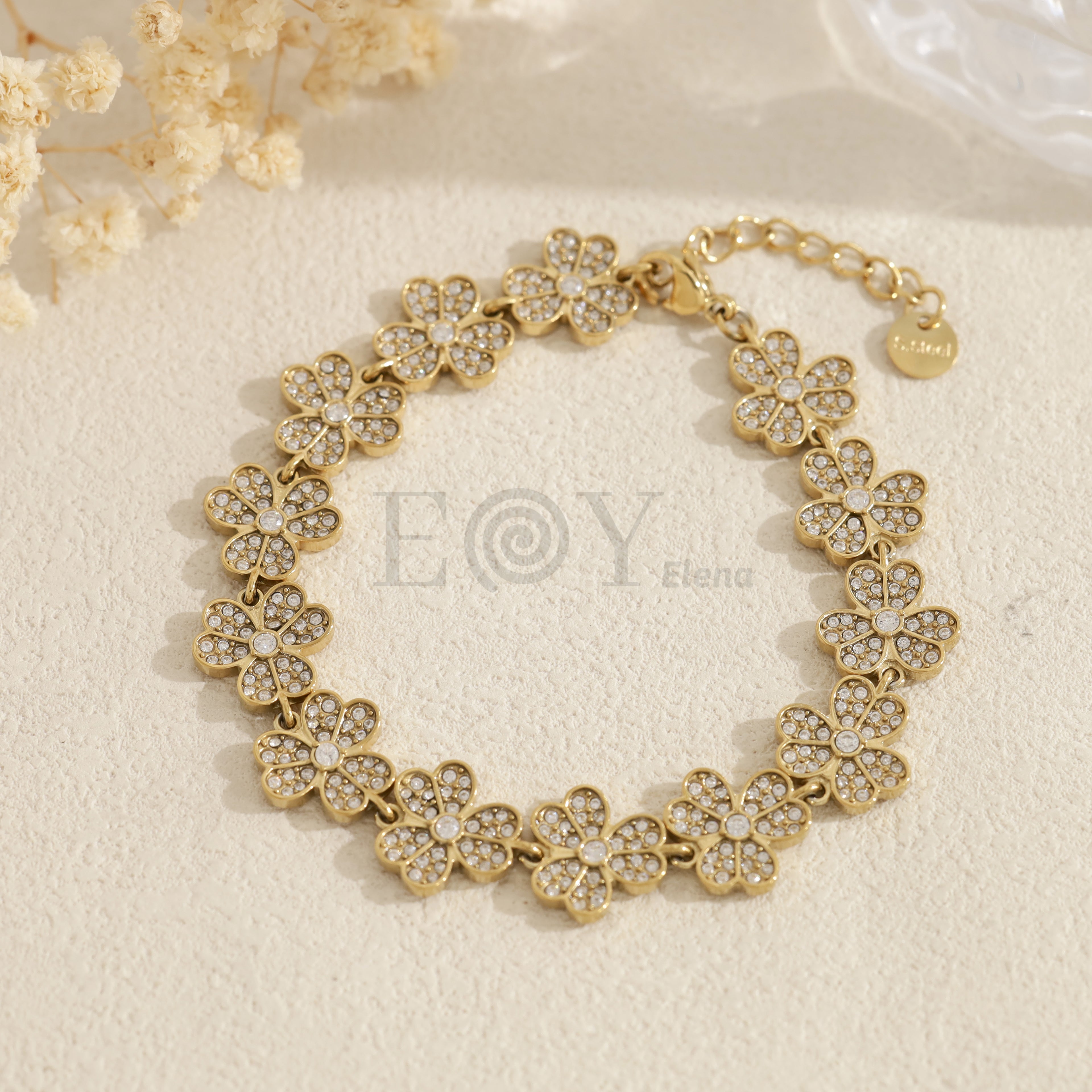 Pulsera de flores completas con circonitas