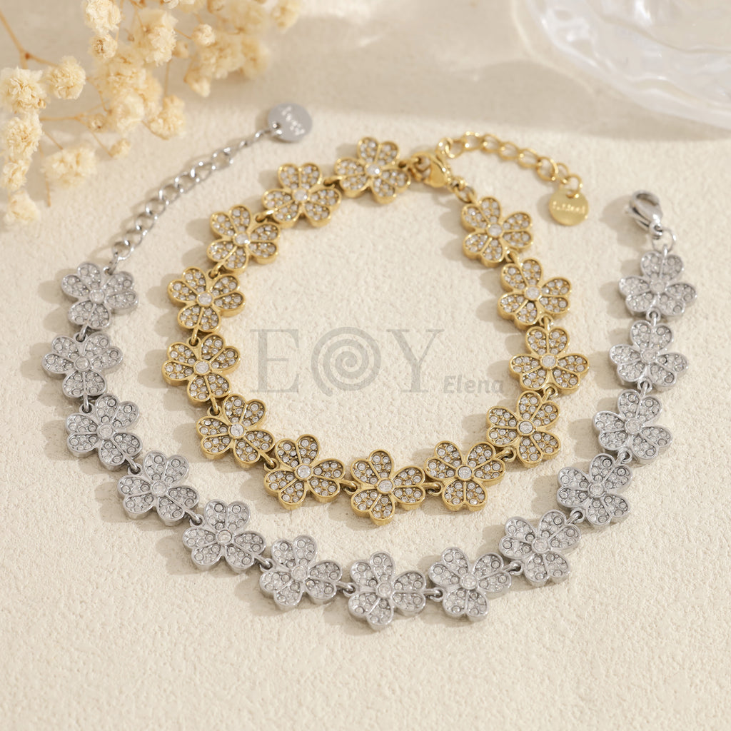 Pulsera de flores completas con circonitas