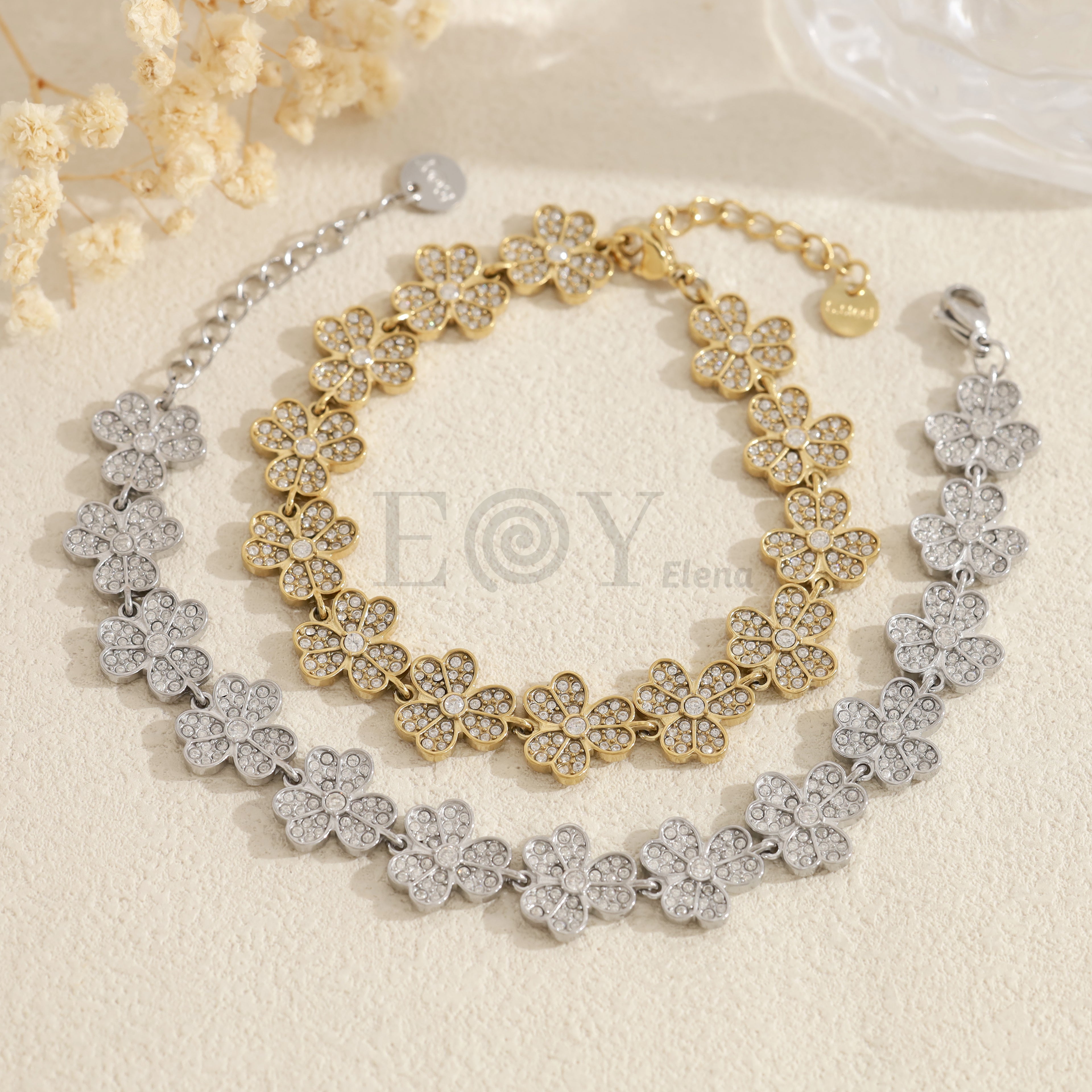 Pulsera de flores completas con circonitas