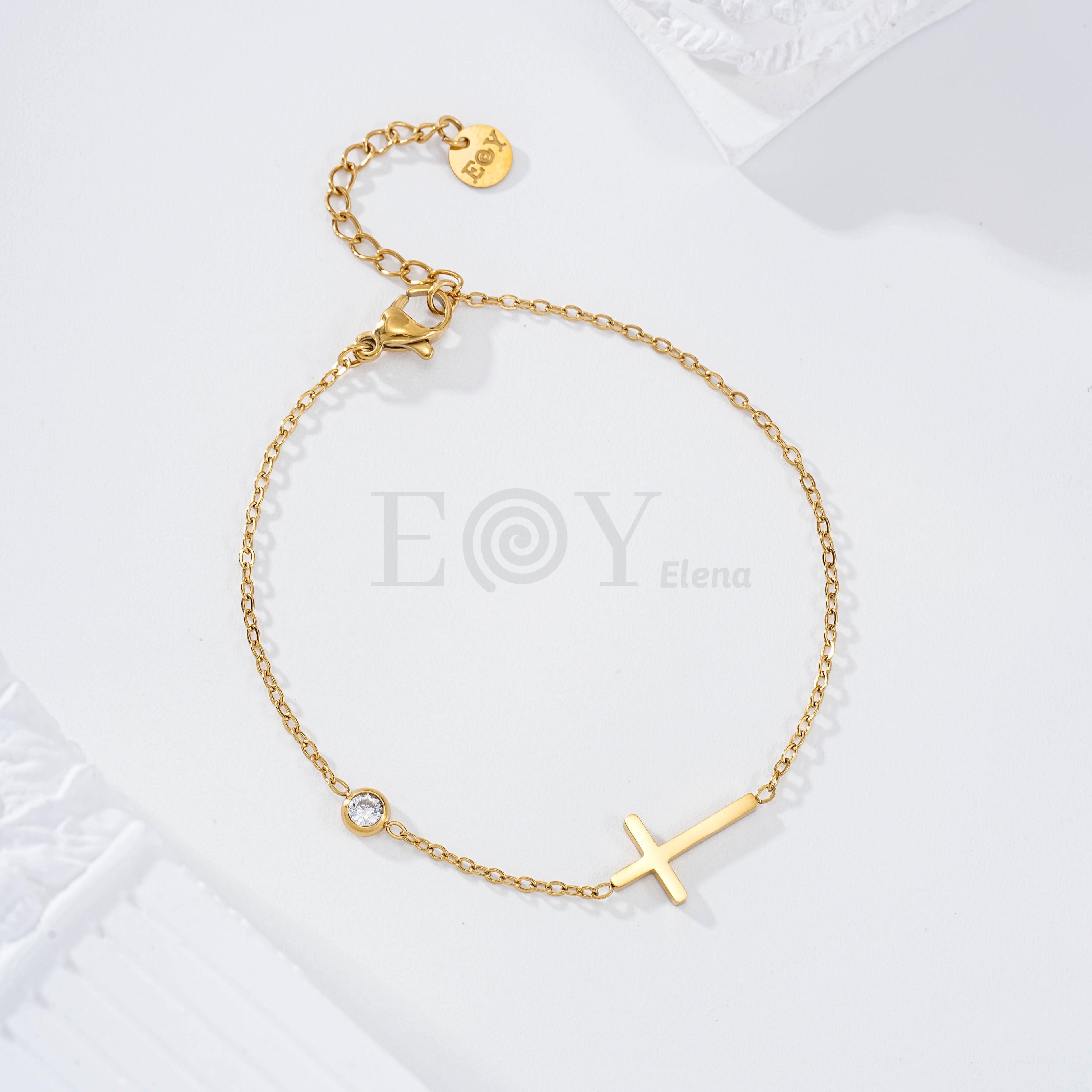 Pulsera cruz y circonita acero