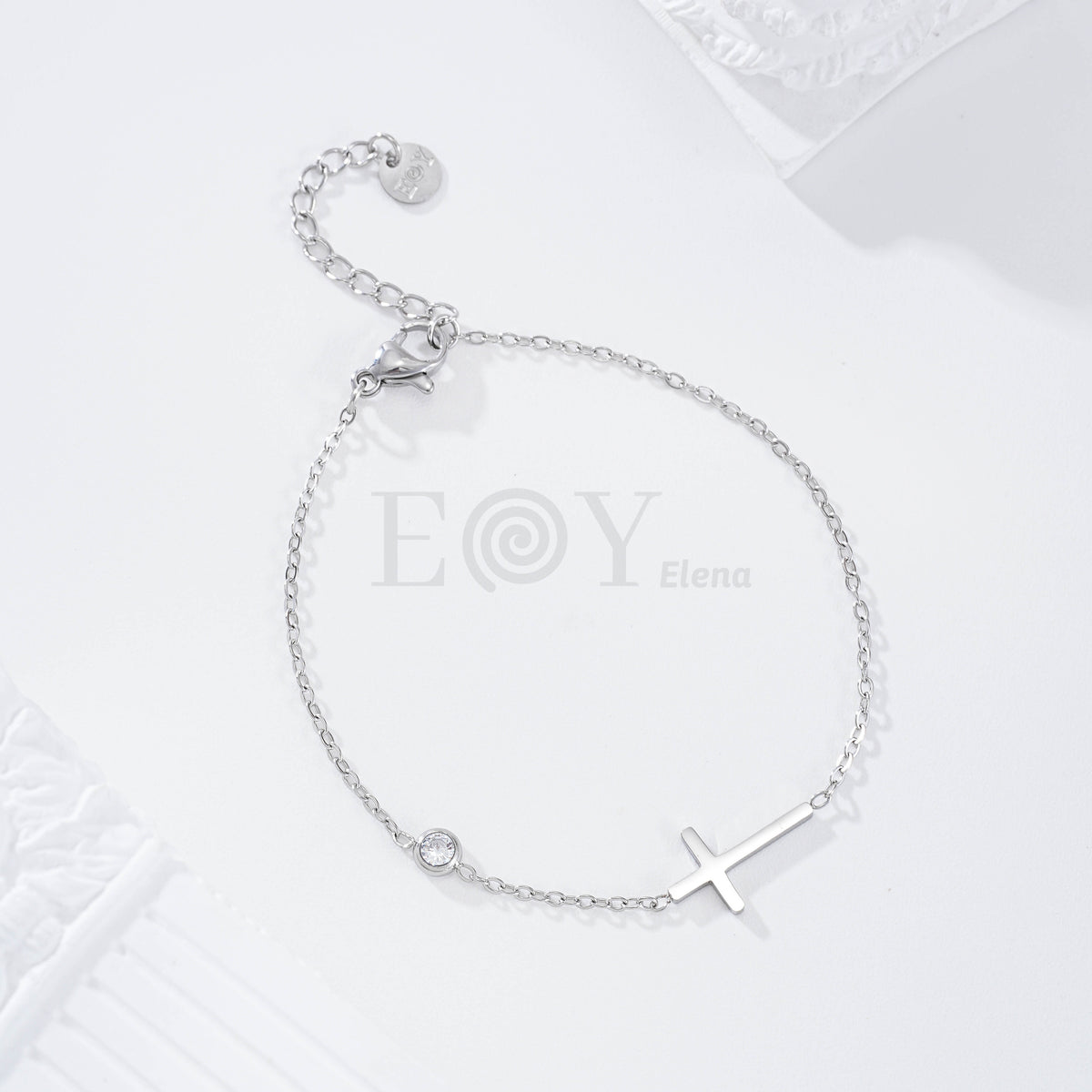 Pulsera cruz y circonita acero
