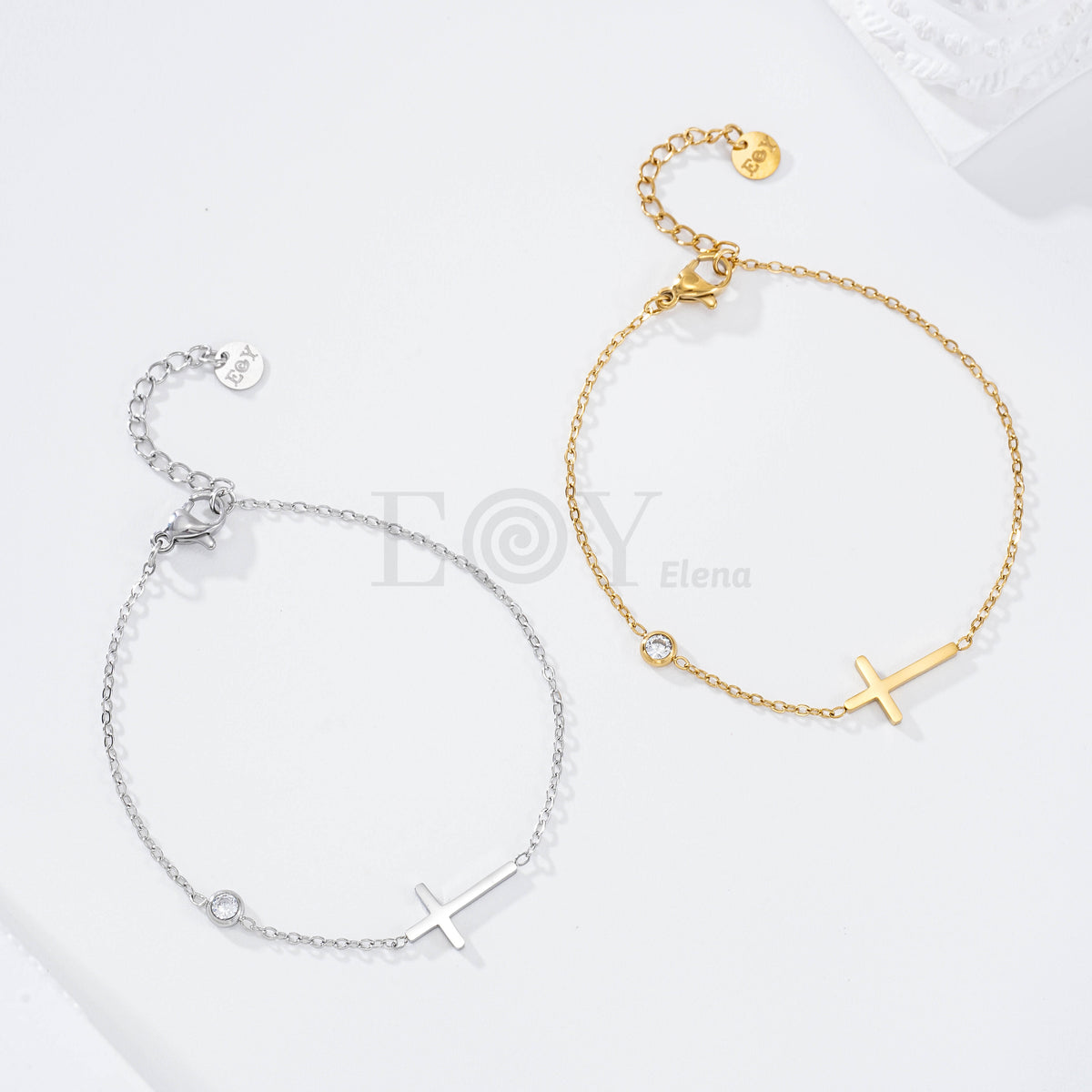 Pulsera cruz y circonita acero