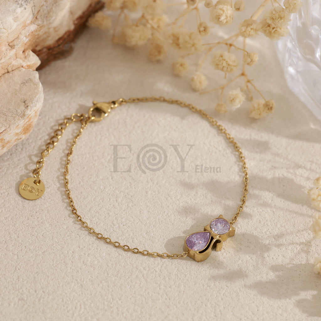 Pulsera cadena con gato circonita