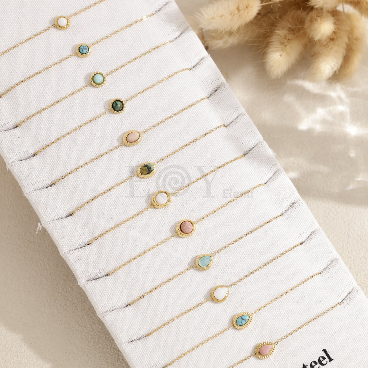 Pack 12 pulseras piedra color