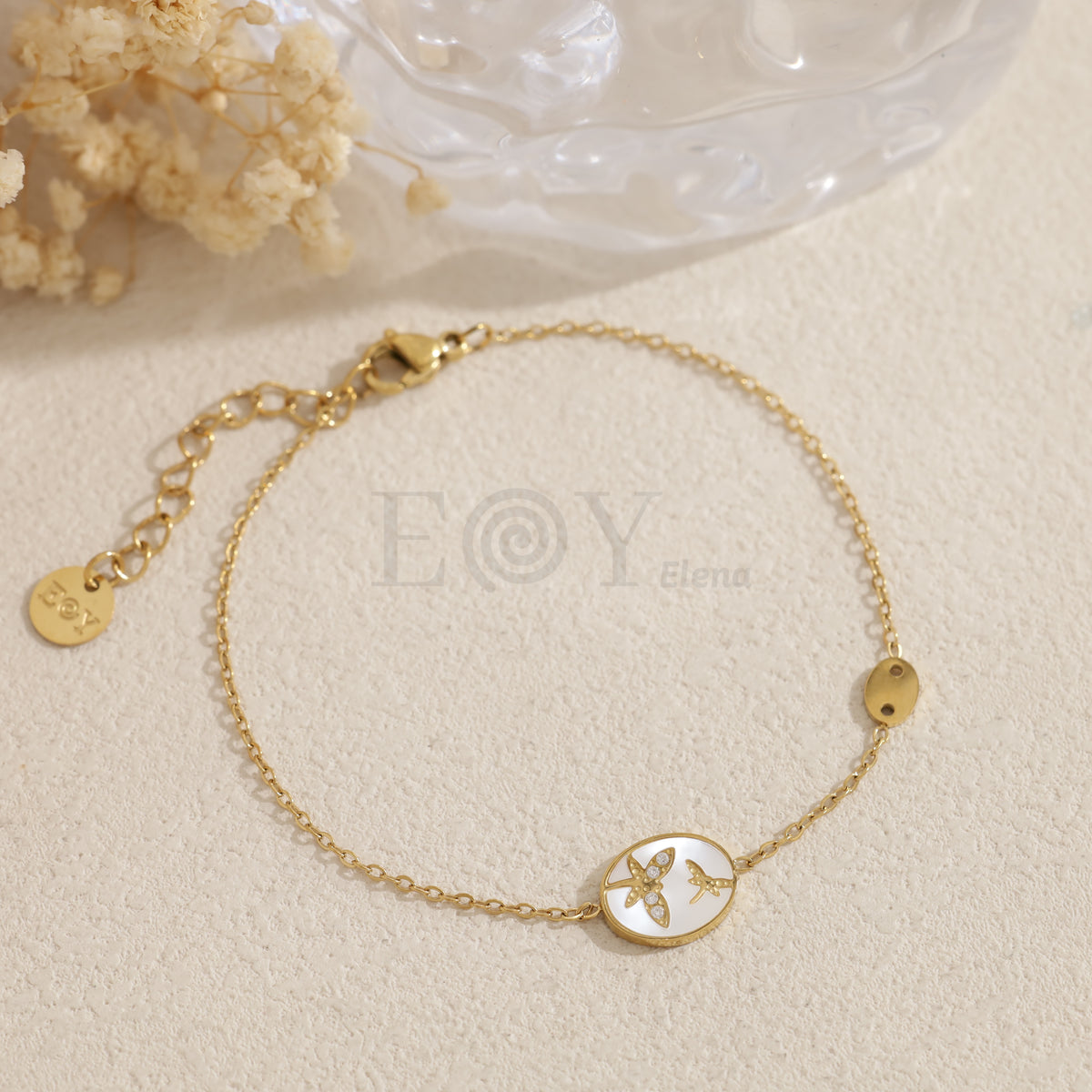 Pulsera con nacar mariposa acero