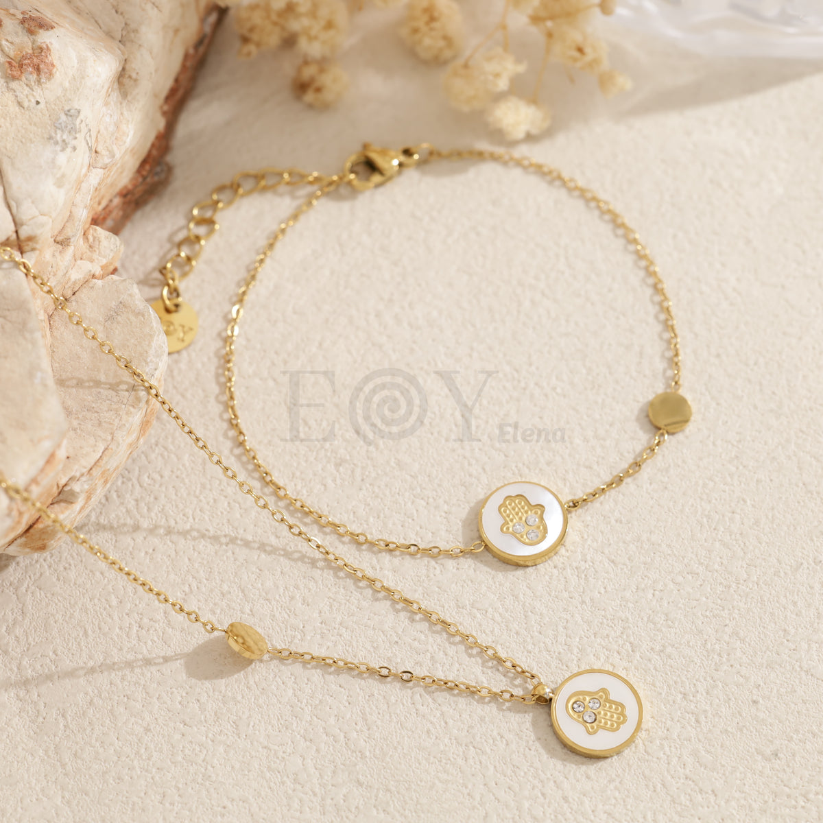 Pulsera con chapa mano de Fátima acero