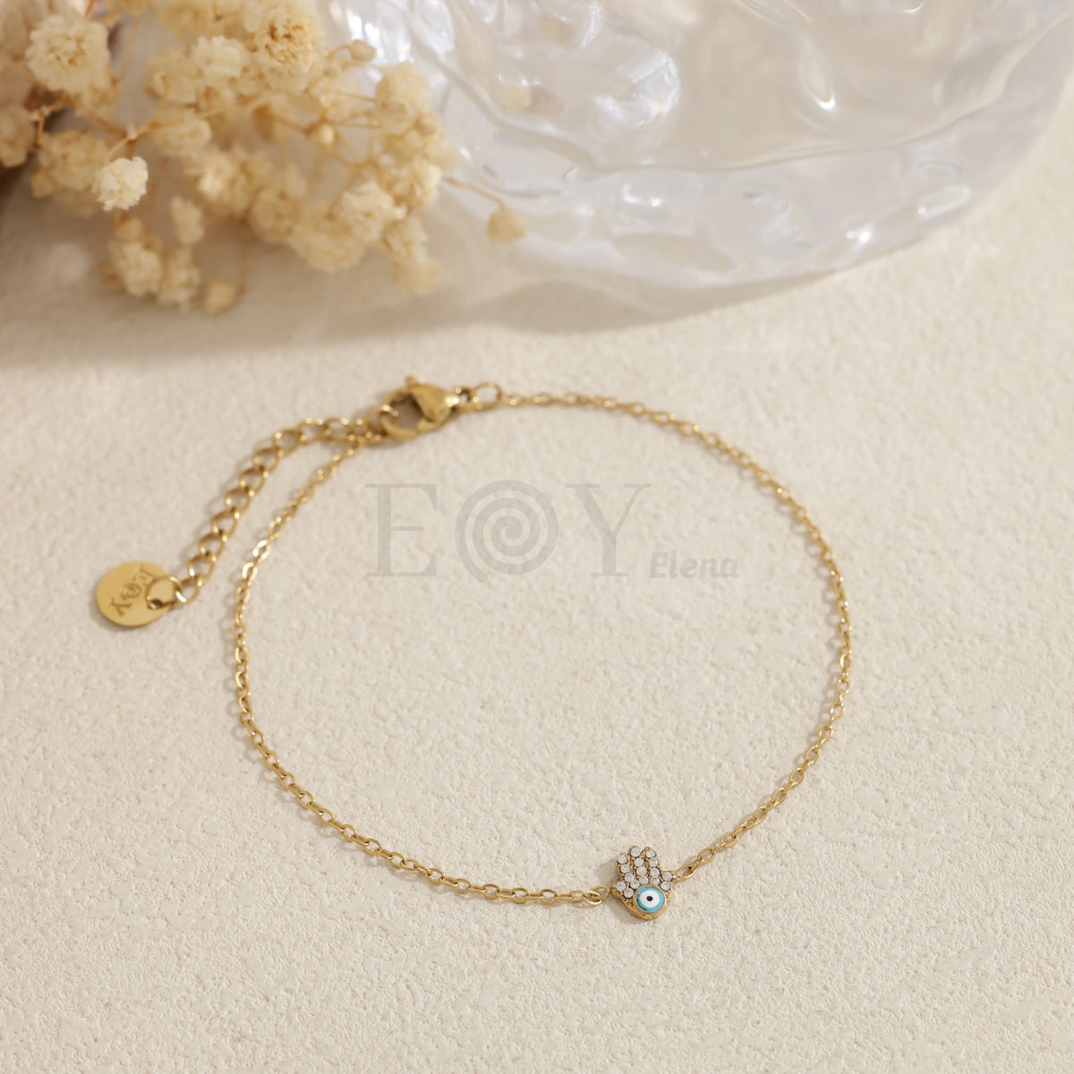 Pulsera mano de Fátima con ojo acero
