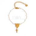 Pulsera bolitas chapa y cruz colgante
