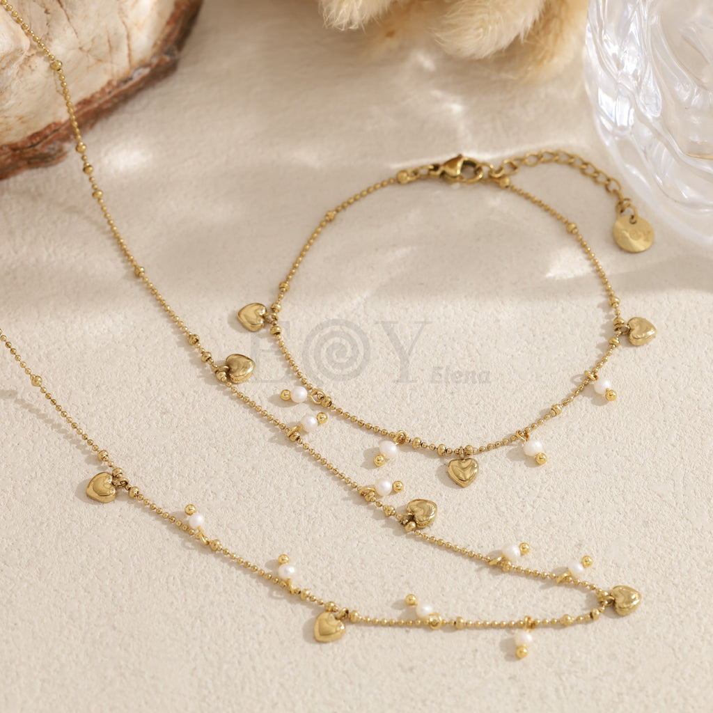 Pulsera corazón y perlas acero