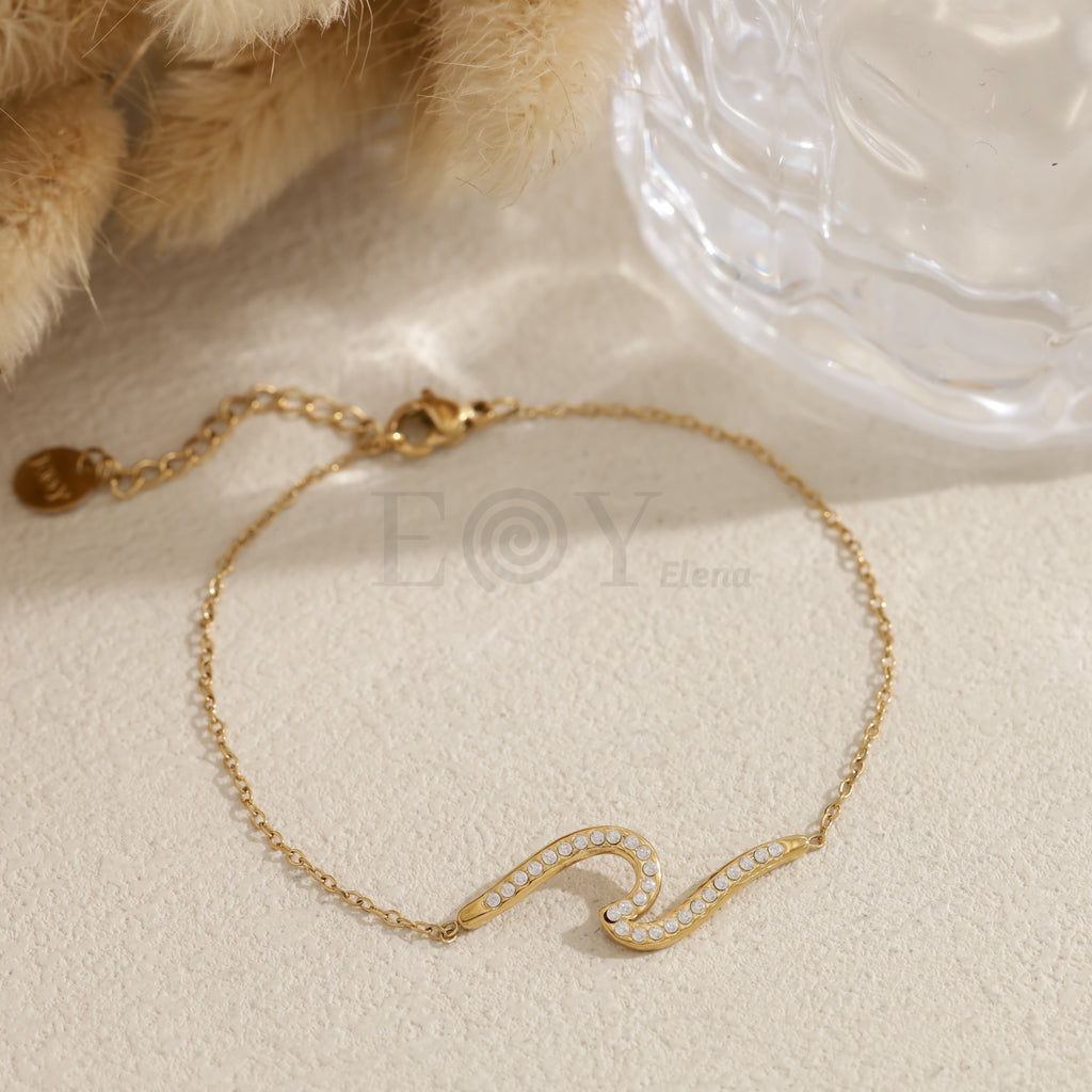 Pulsera ola con circonitas acero