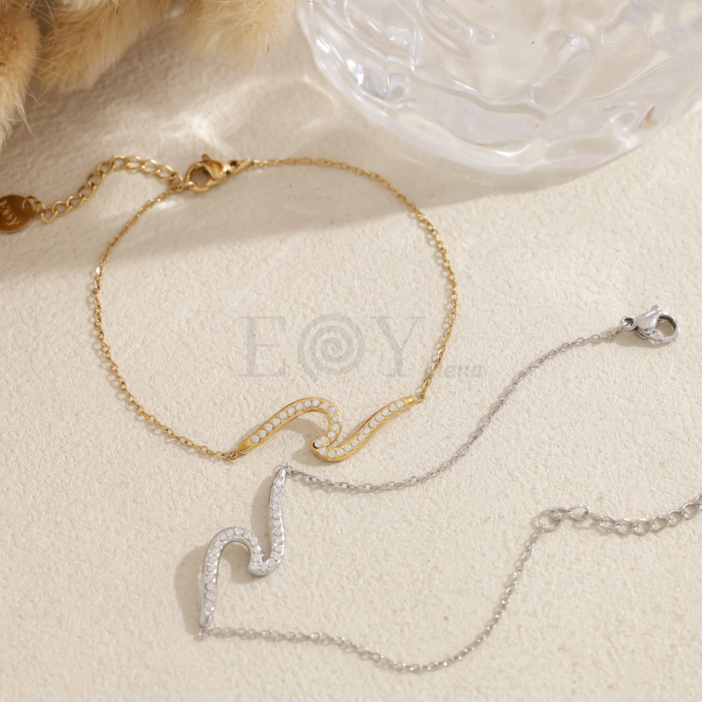 Pulsera ola con circonitas acero