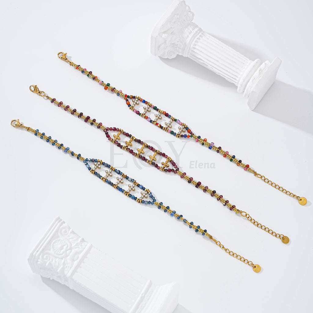 Pulsera piedras con cruces acero