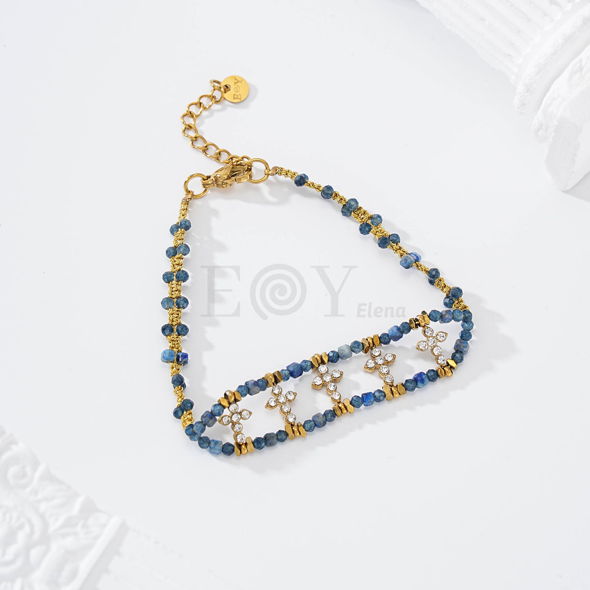Pulsera piedras con cruces acero