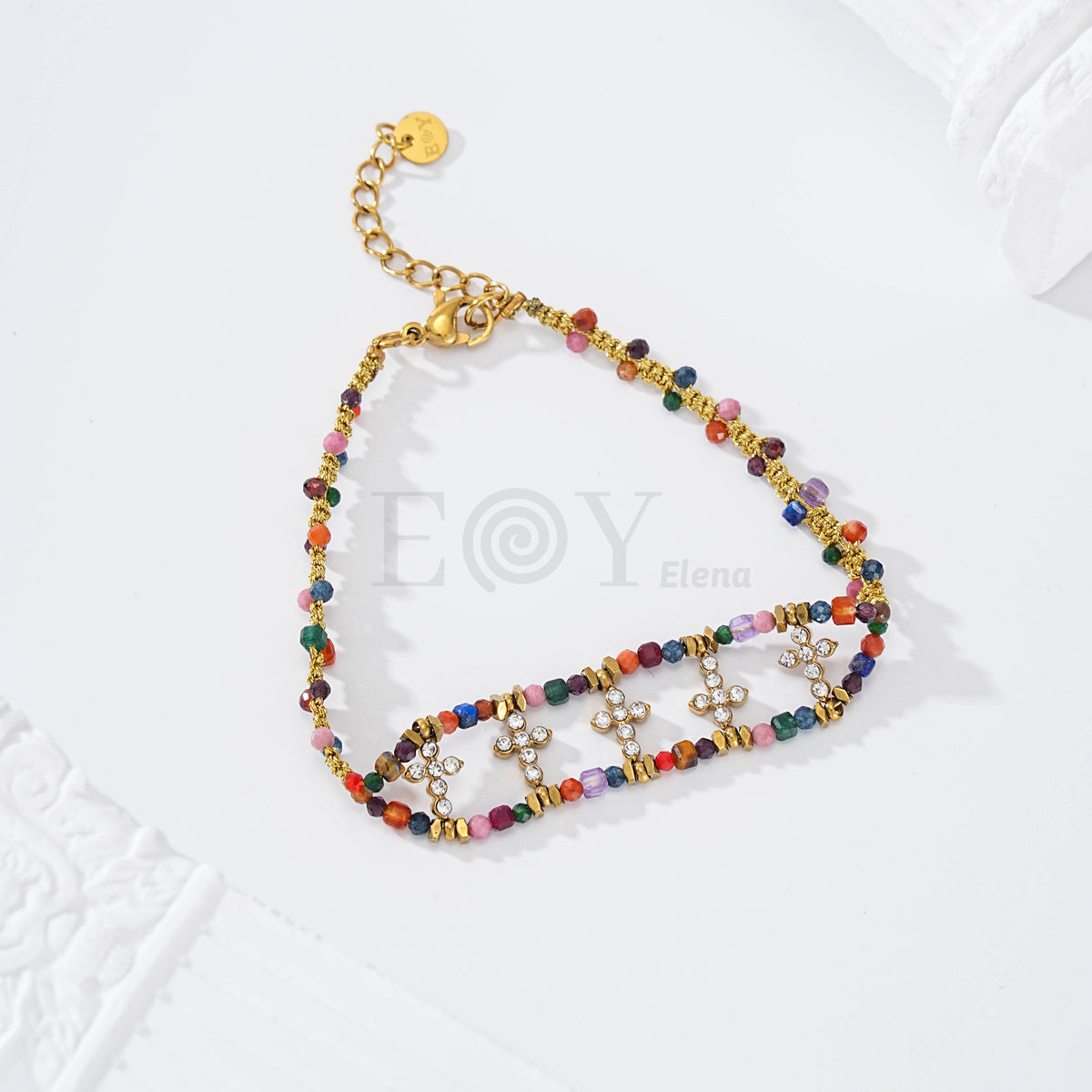 Pulsera piedras con cruces acero
