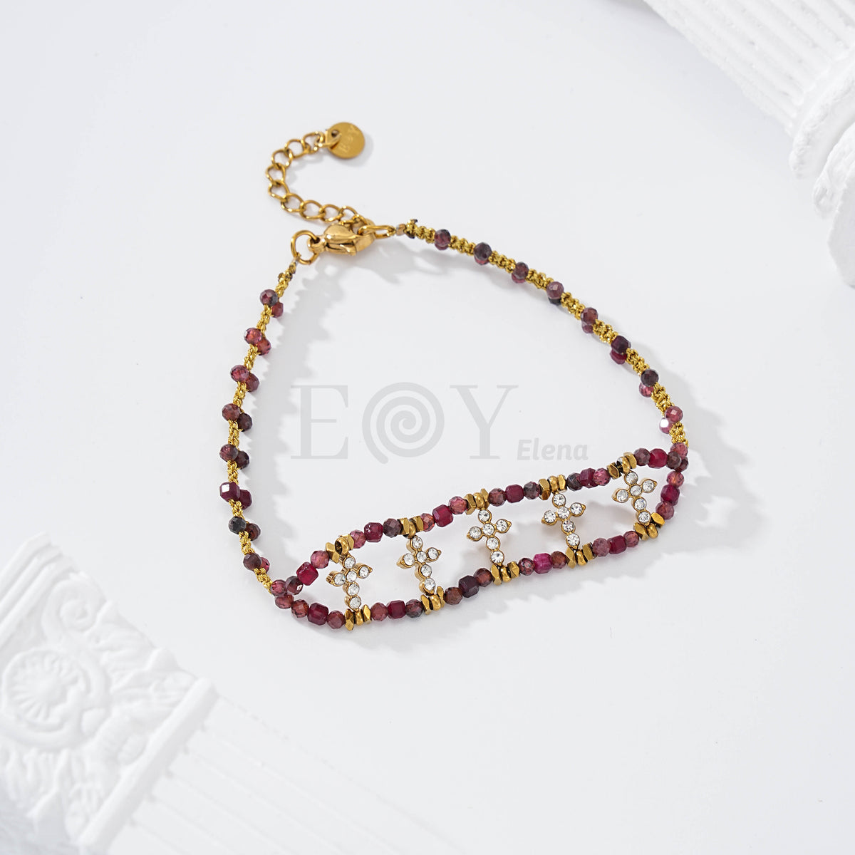 Pulsera piedras con cruces acero