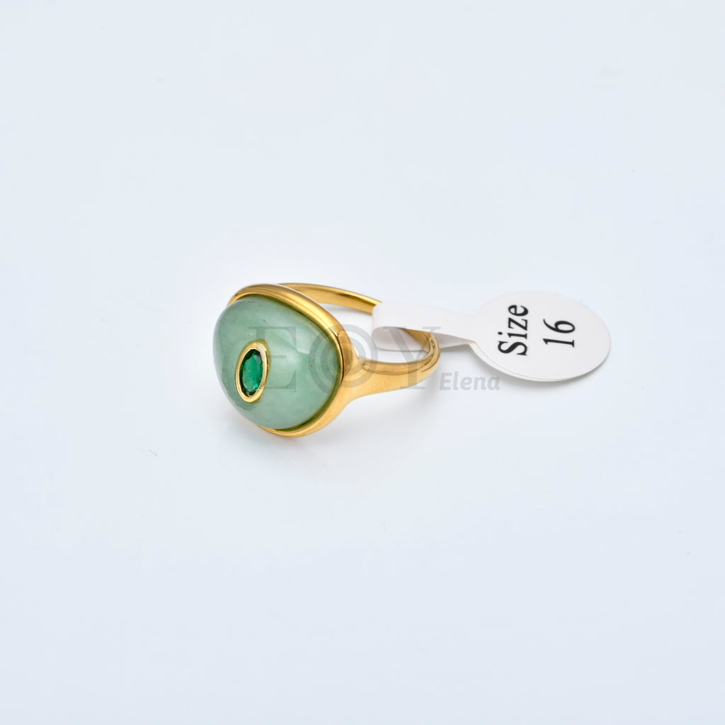 Anillo Ovalado de Piedra en Acero Inoxidable Dorado