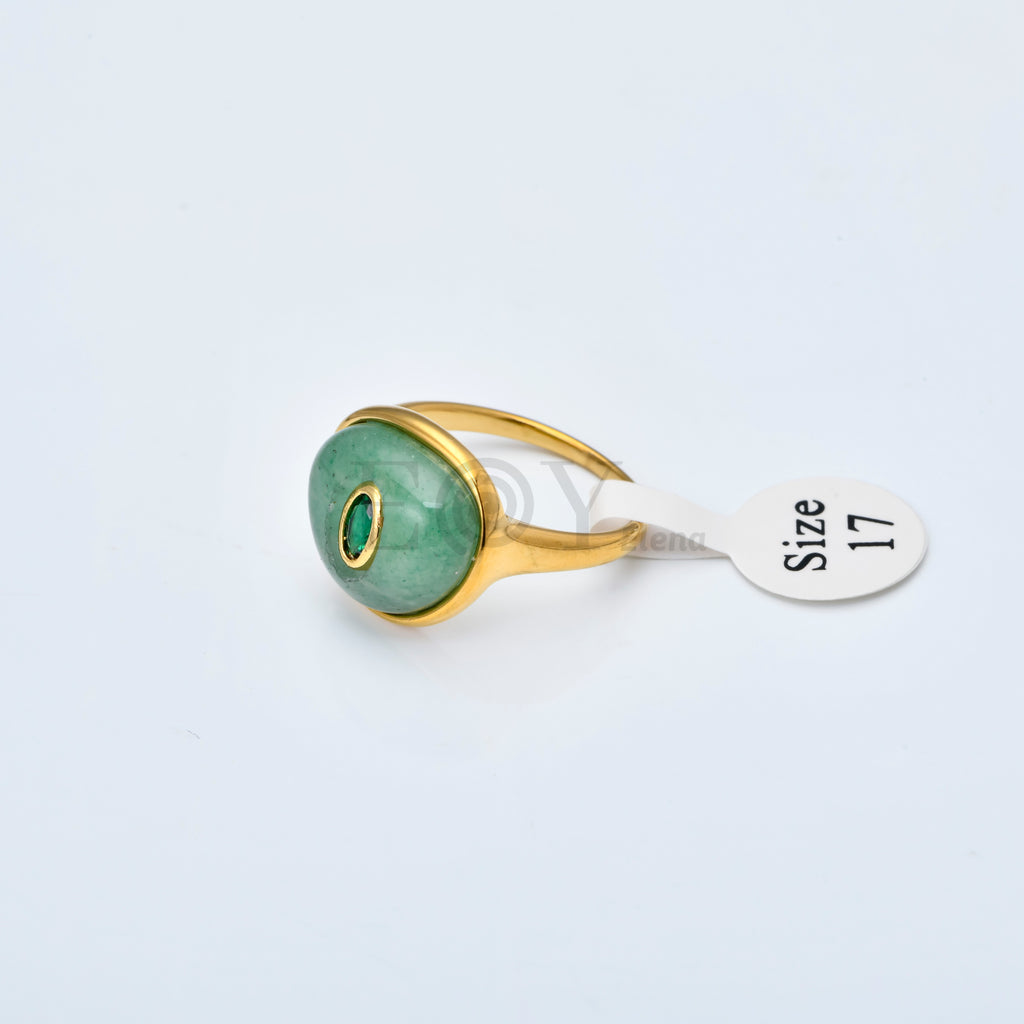 Anillo Ovalado de Piedra en Acero Inoxidable Dorado