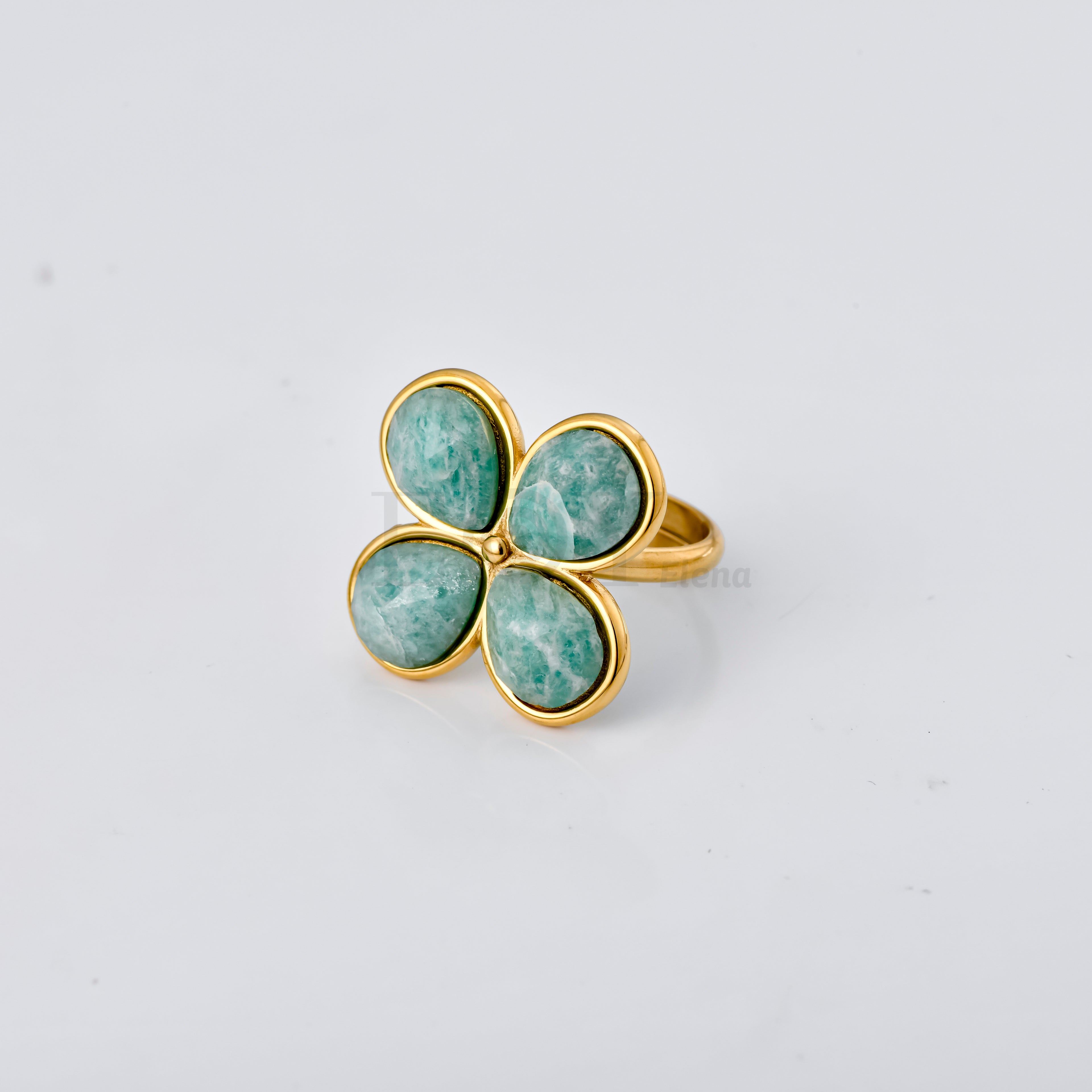 Anillo flor piedra verde