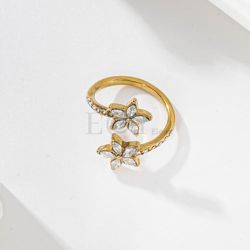 Anillo Ajustable Doble Flor Brillante