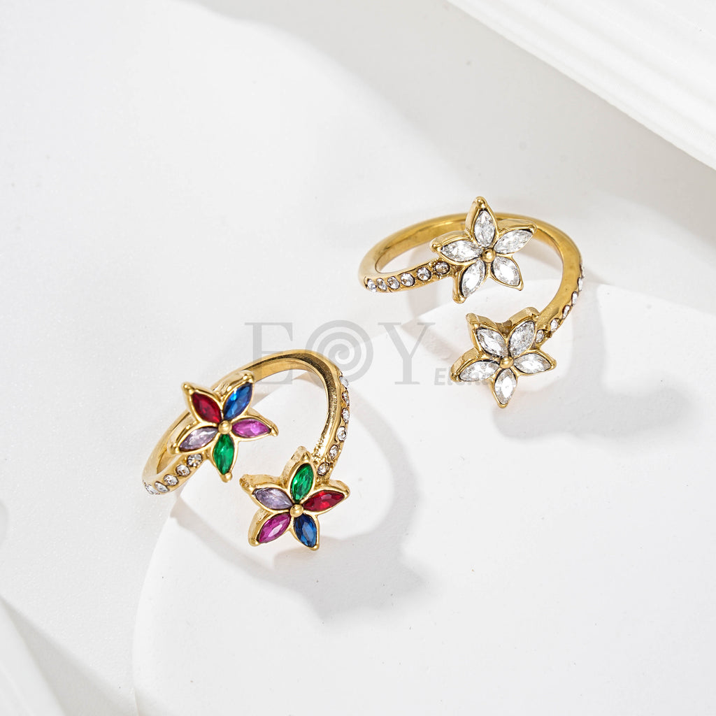 Anillo Ajustable Doble Flor Brillante