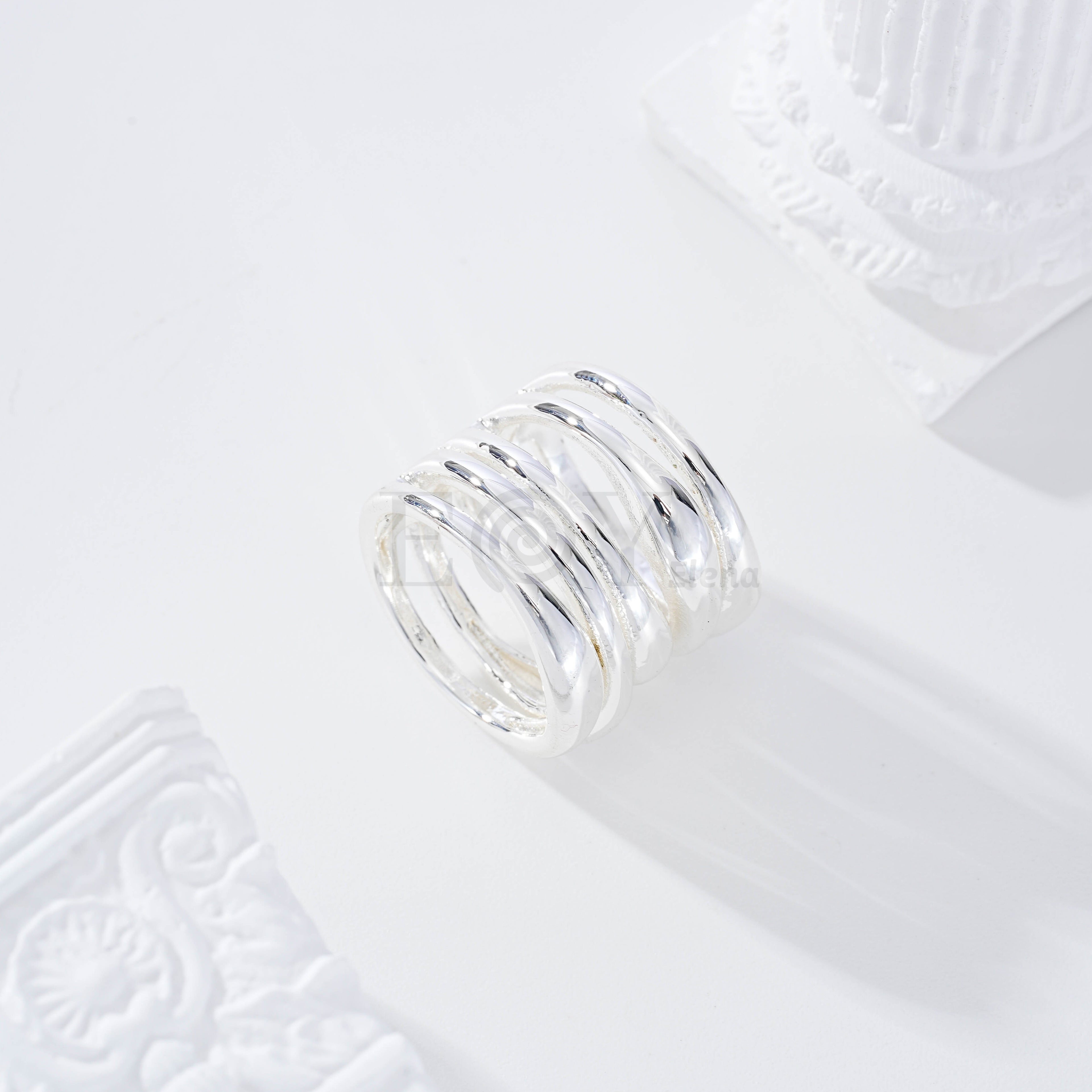 Anillo multiples filas baño de plata