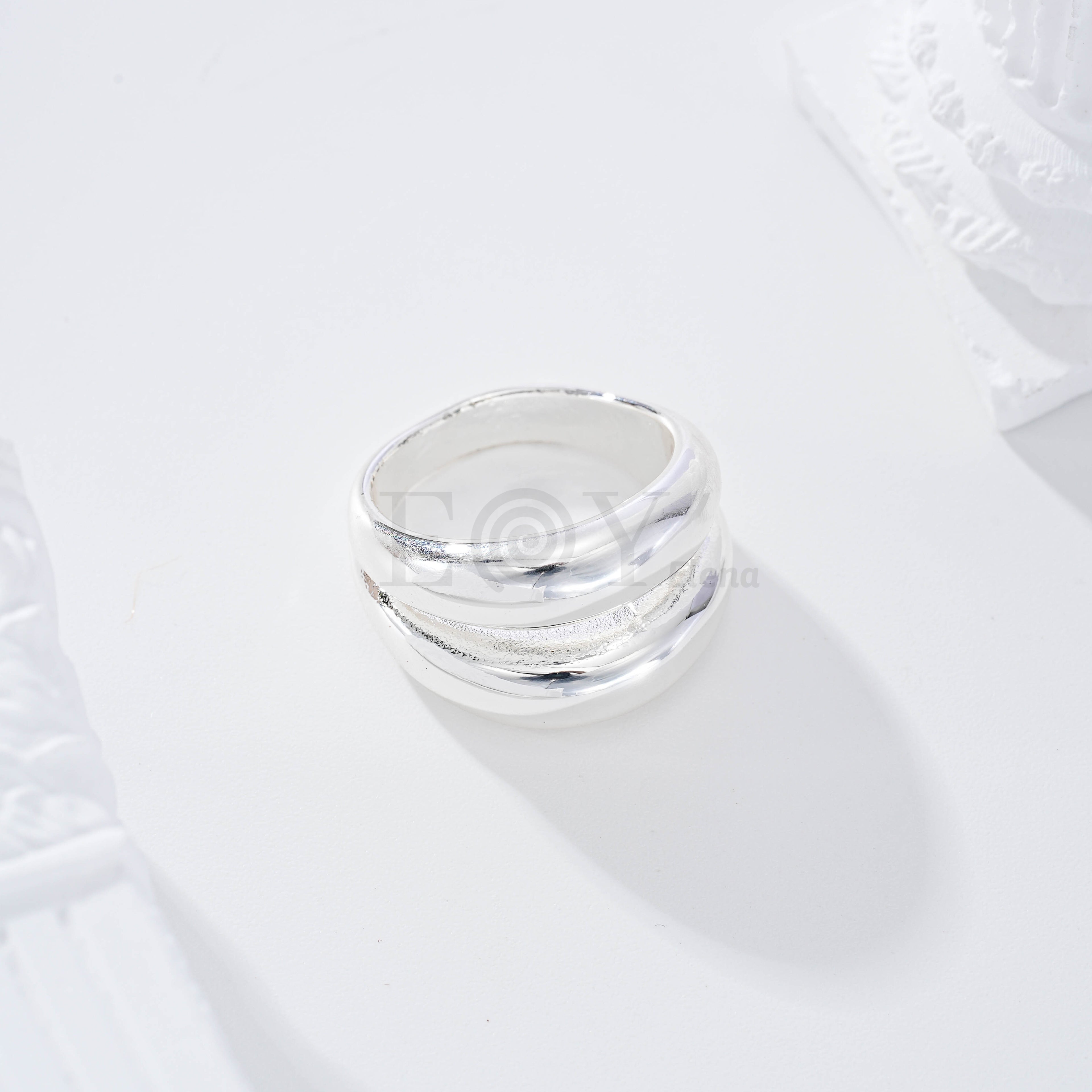 Anillo doble fila baño de plata