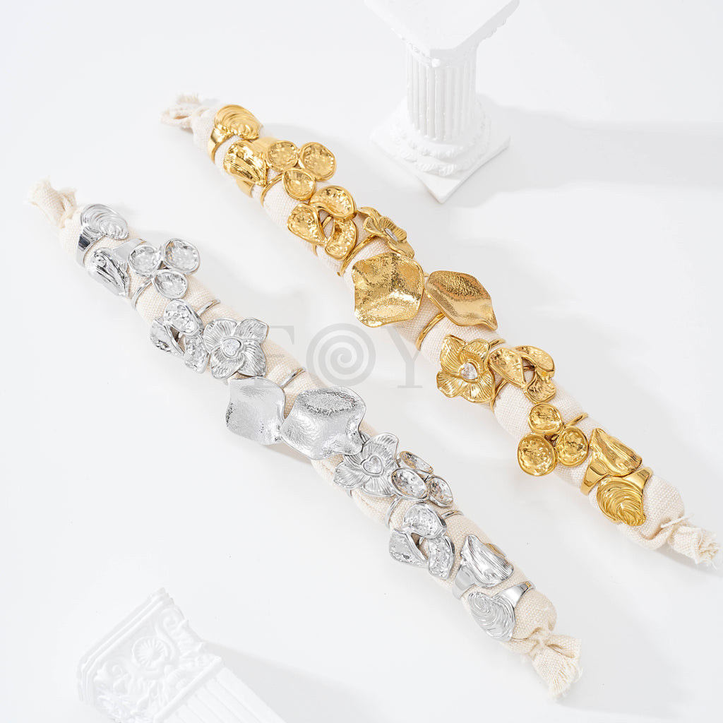 Pack anillos grandes flor acero