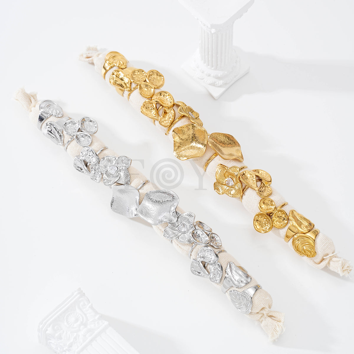 Pack anillos grandes flor acero