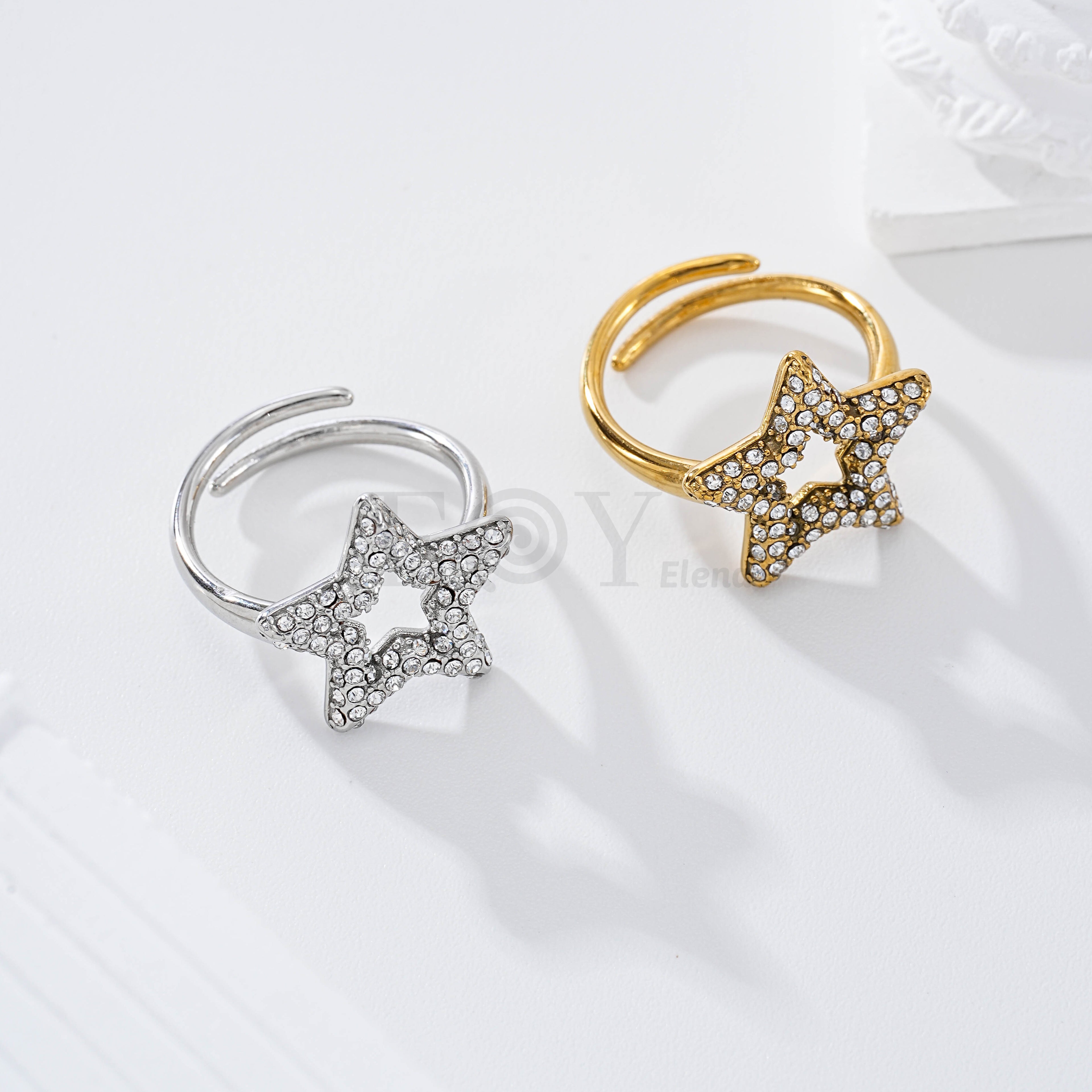 Anillo estrella circonitas acero