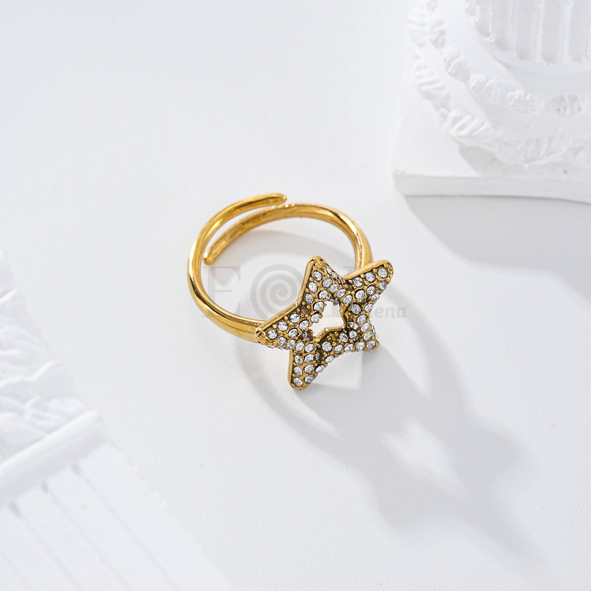 Anillo estrella circonitas acero