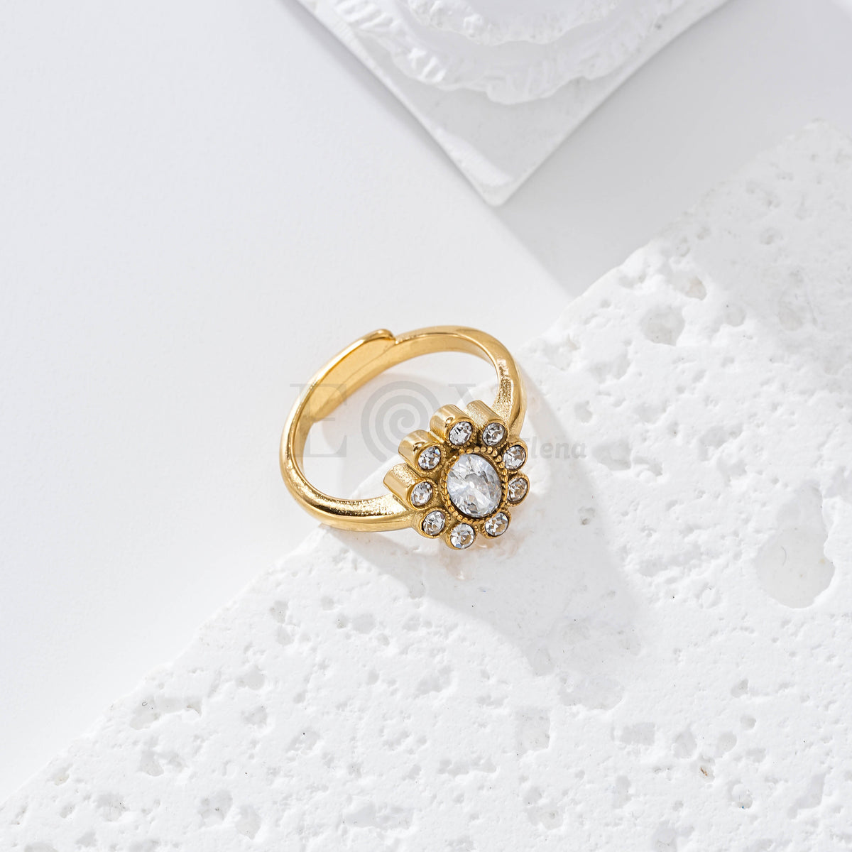 Anillo ajustable flor circonitas acero