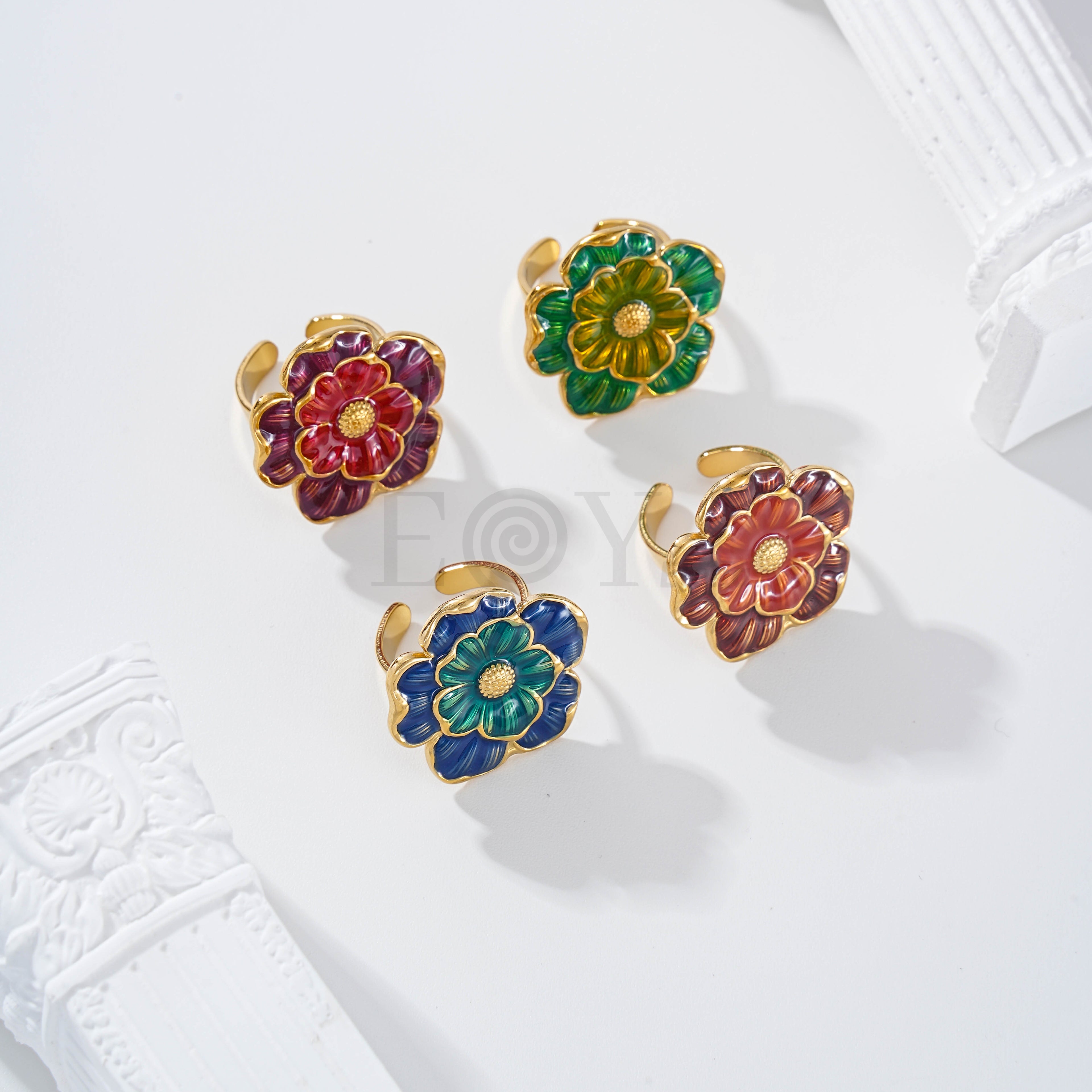 Anillo ajustable flor color