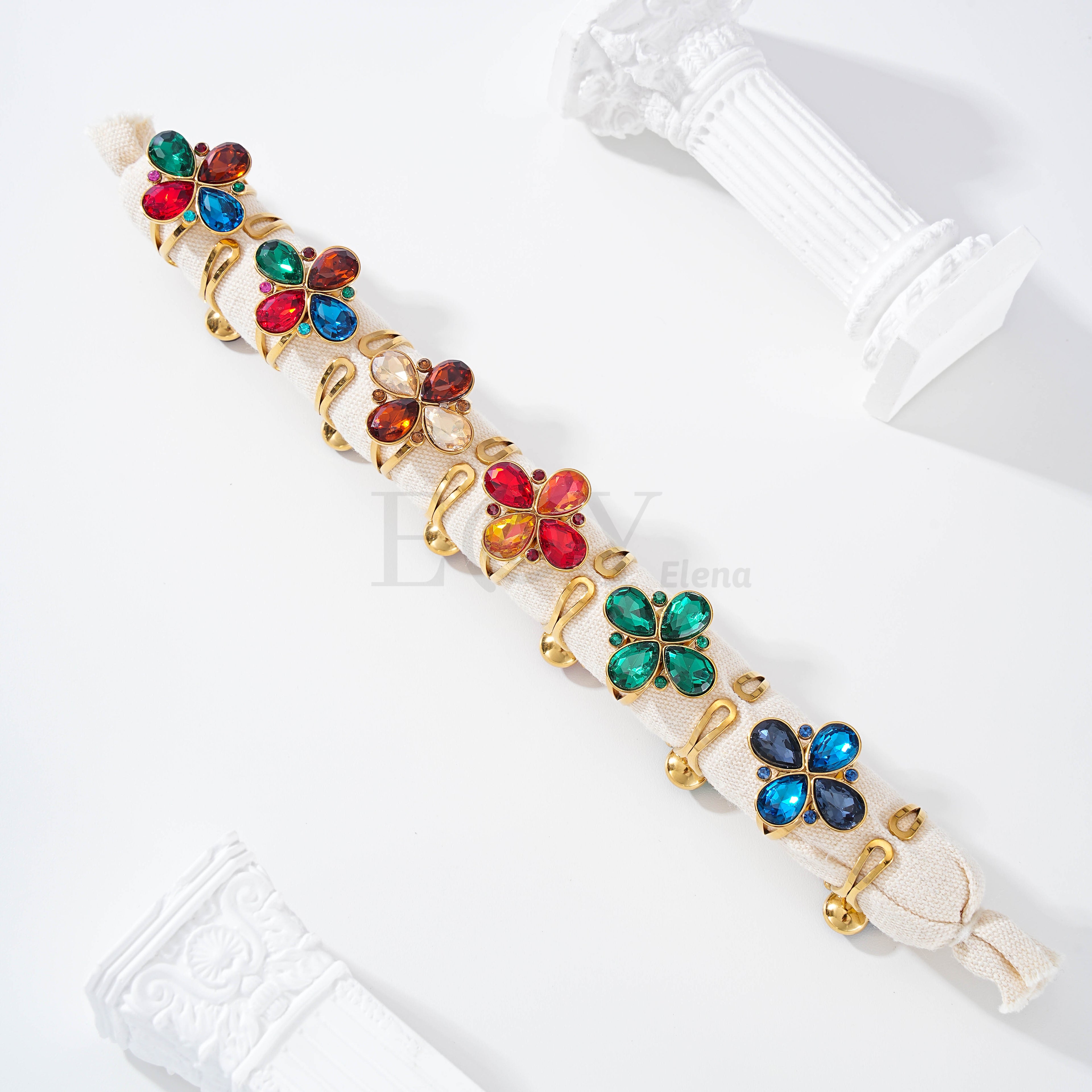 Pack anillos flor piedra color
