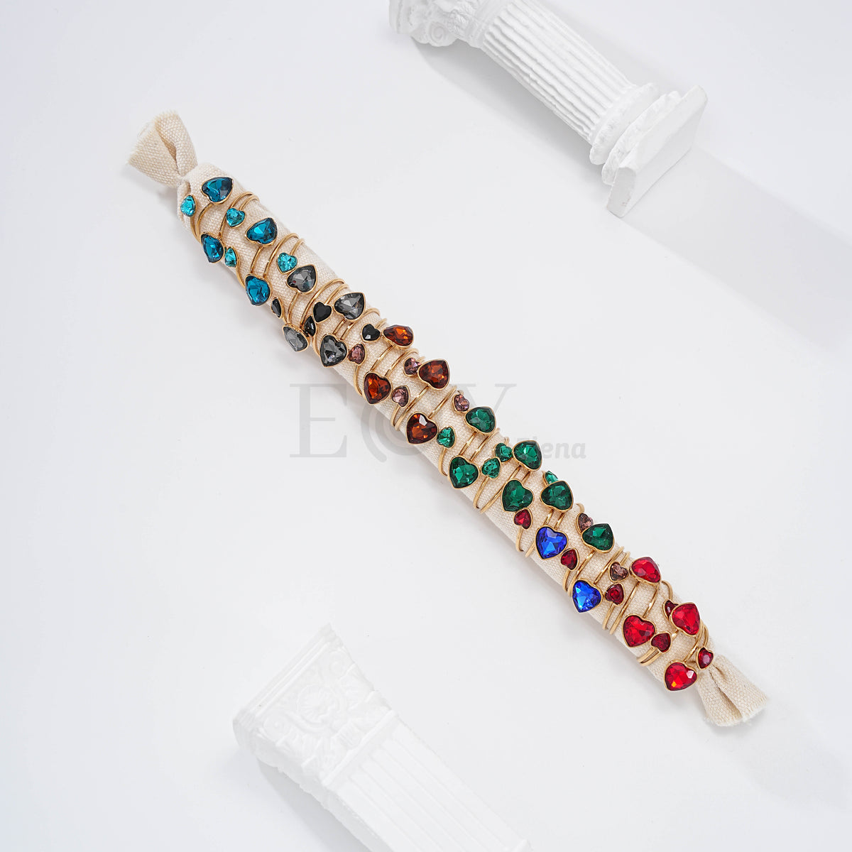 Pack anillos piedra corazón acero