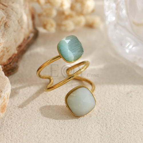 Anillo abierto con piedras cuadradas
