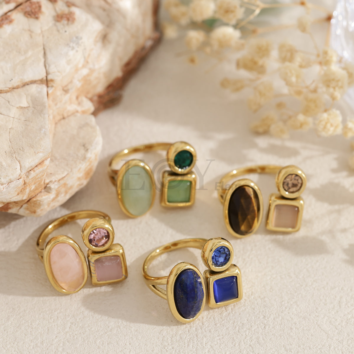 Anillo piedra color acero