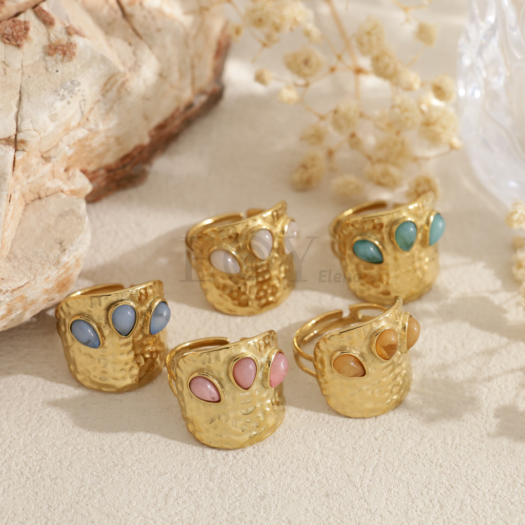 Anillo ajustable con gotas de piedras