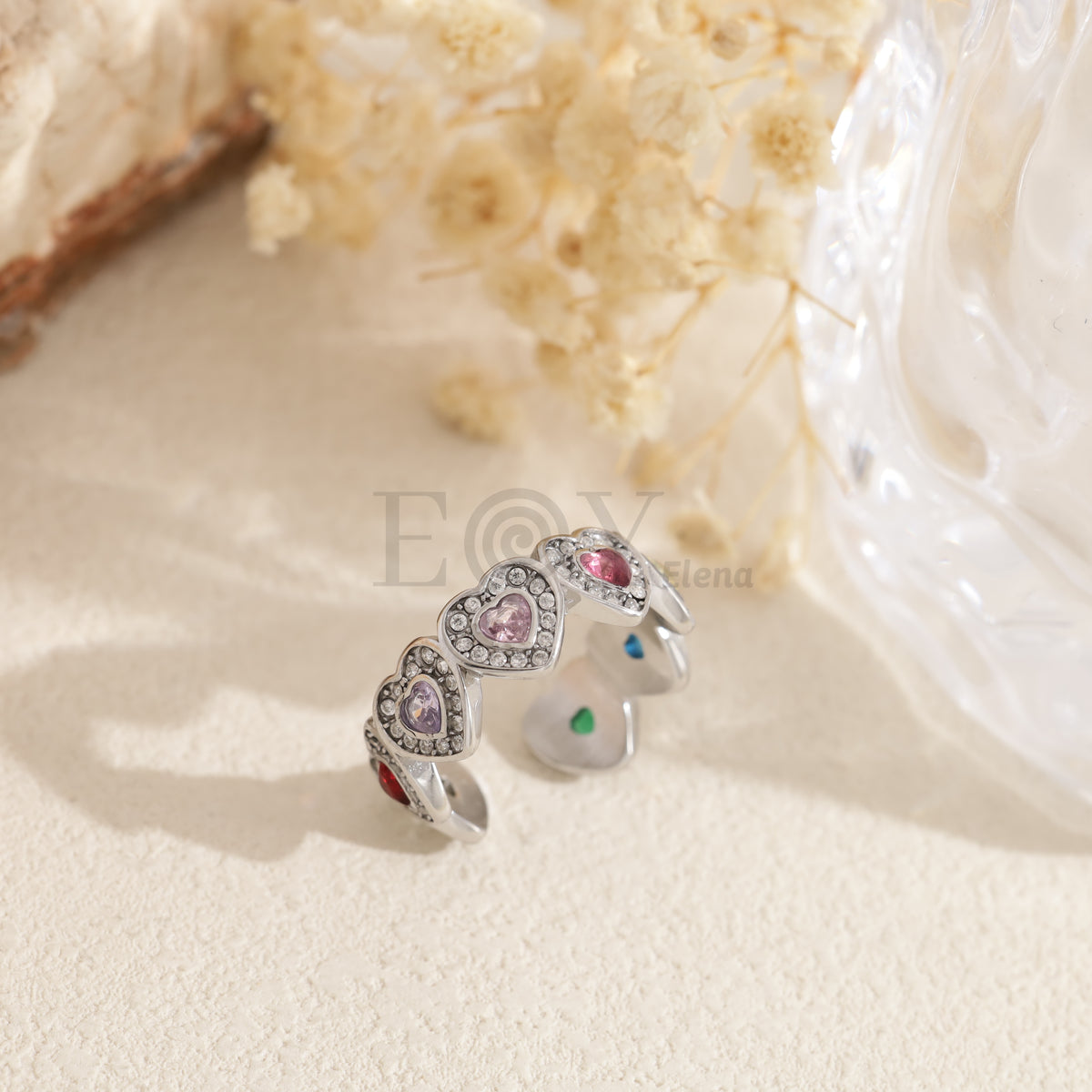Anillo corazones circonitas acero