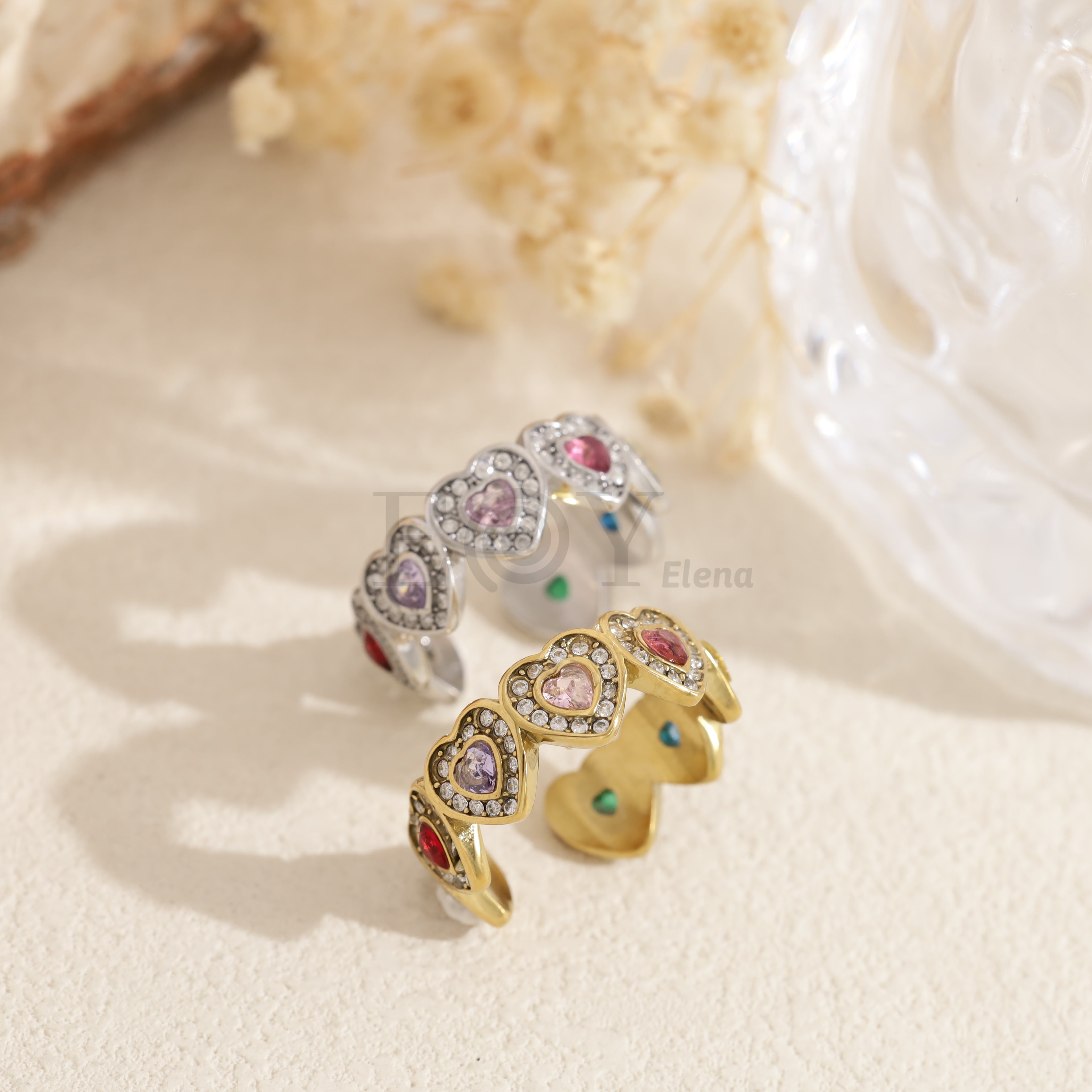 Anillo corazones circonitas acero