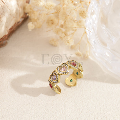 Anillo corazones circonitas acero